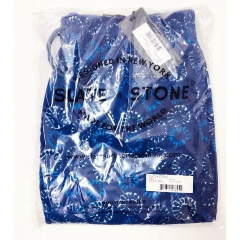 Slate & Stone Mens Blue Print Pockets Lined Swim Trunks Swimwear Sz XL New